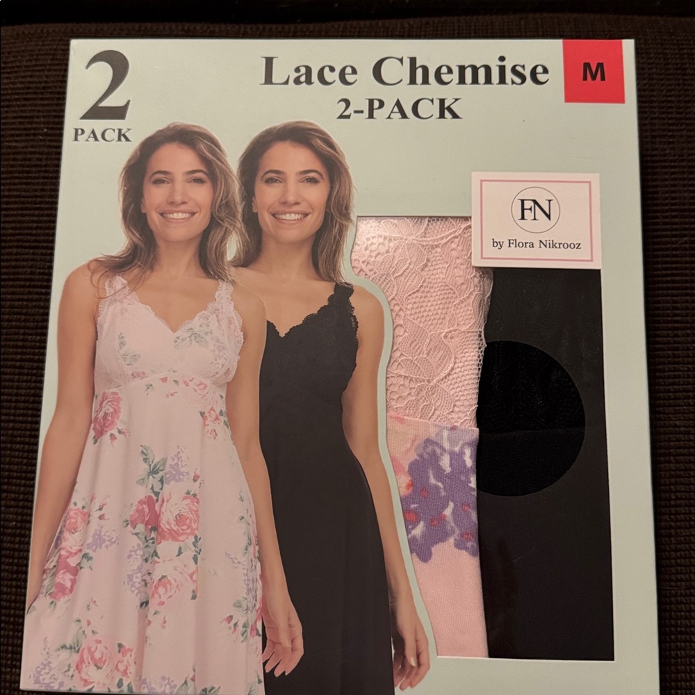 Flora Nikrooz Pink Floral and Black Lace Chemise Set